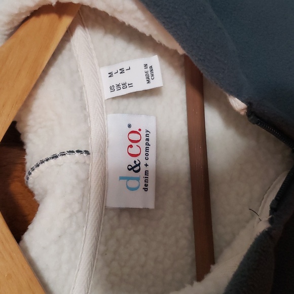 Denim & Co Zip Fleece Jacket Hood Sherpa Lining Dark Slate M - Picture 3 of 4